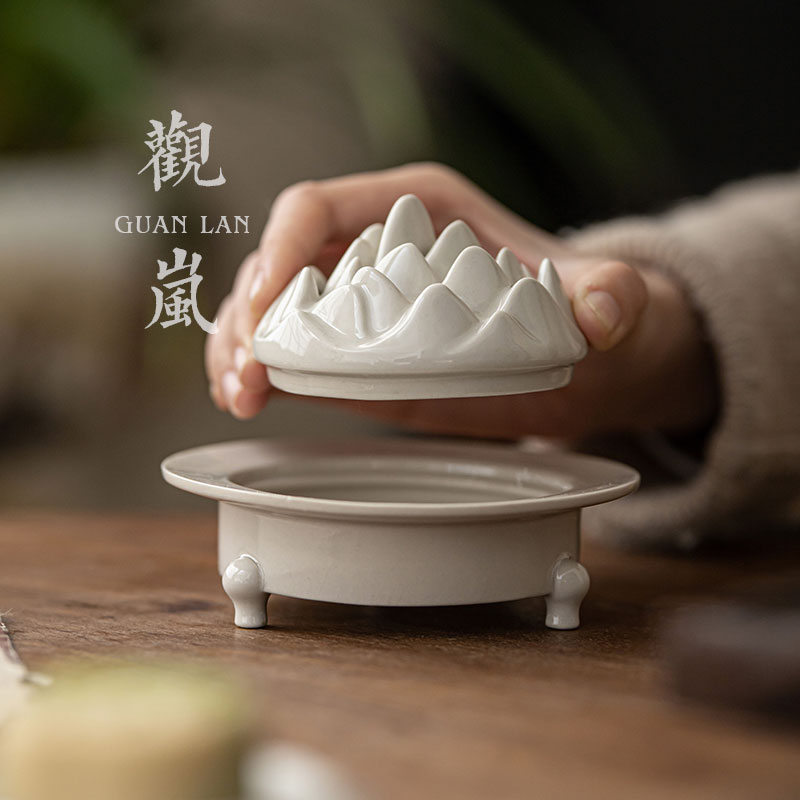 观岚草木灰博山香炉陶瓷香薰炉中式家用盘香底座中式功夫茶具配件