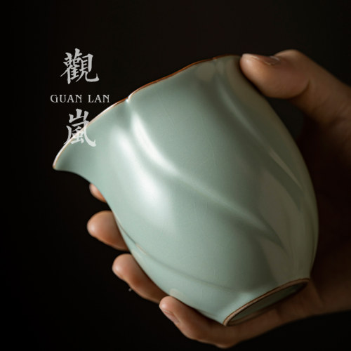 复古天青汝窑公道杯陶瓷手工开片