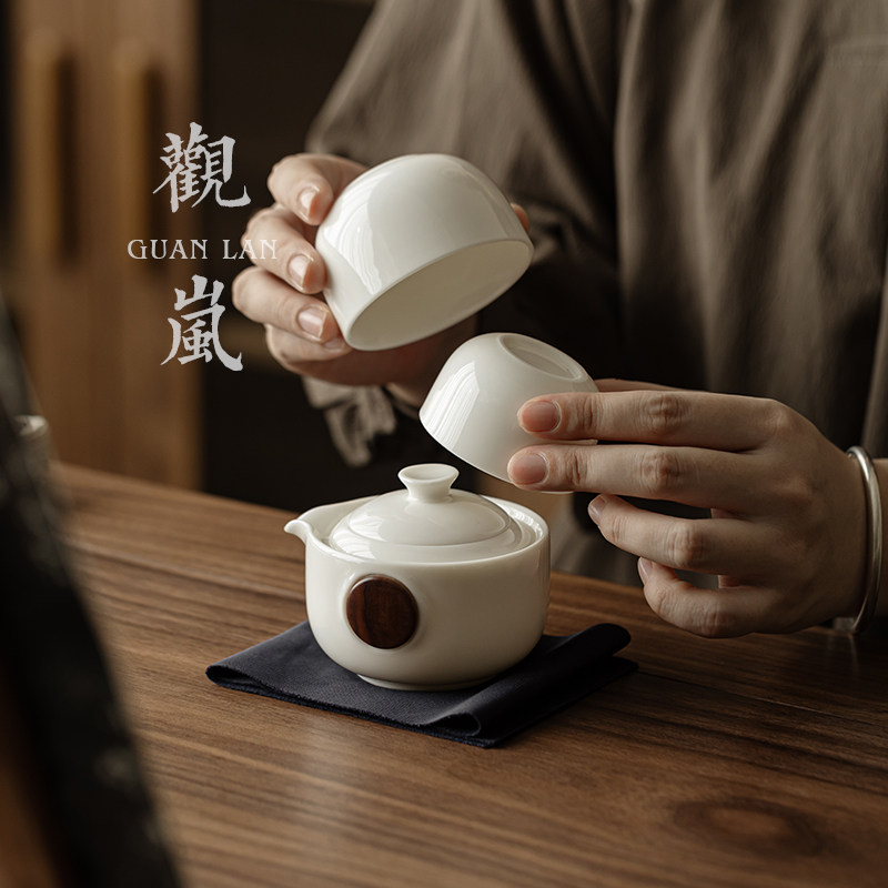 观岚羊脂玉白瓷快客杯陶瓷手抓茶壶防烫一壶两杯功夫茶具旅行套装,餐饮具,旅行茶具,淘宝优惠券,粉丝福利购,淘宝优惠卷