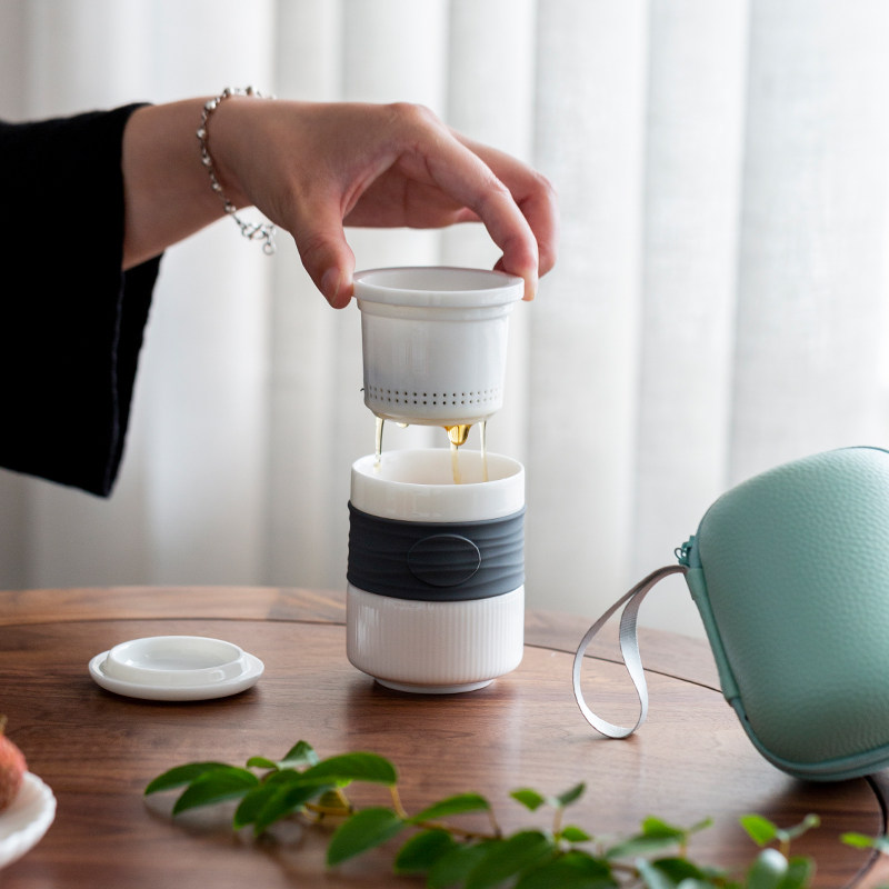陶瓷过滤泡茶杯子茶水分离办公室水杯带盖个人杯茶具收纳包情侣杯