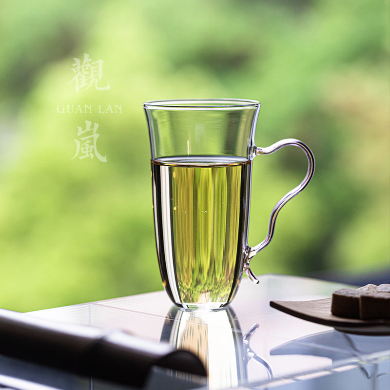 观岚高硼硅玻璃绿茶杯中式家用泡茶杯高颜值办公室喝茶杯子花茶杯