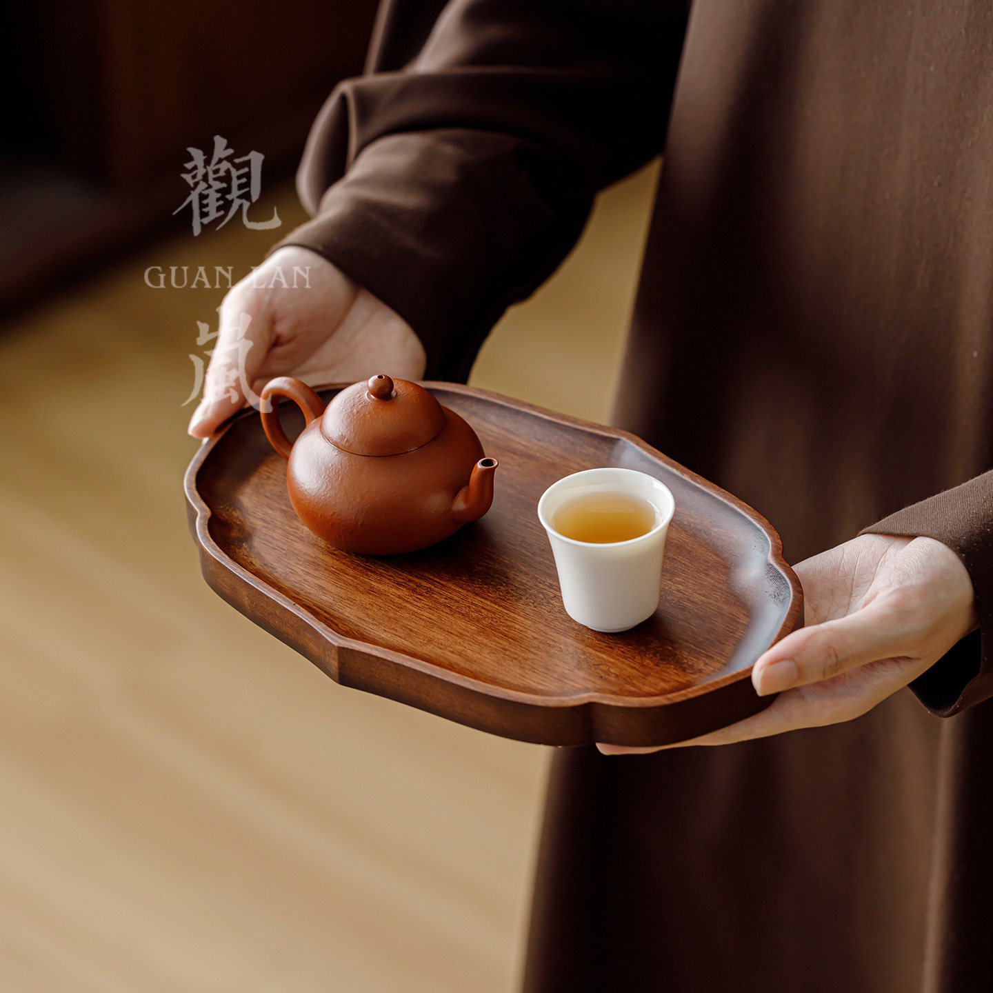 观岚胡桃木茶托盘干泡台泡茶盘图片