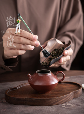 观岚国风芭蕉叶扇形茶拨创意茶匙茶勺茶扒茶铲茶则复古取茶器配件