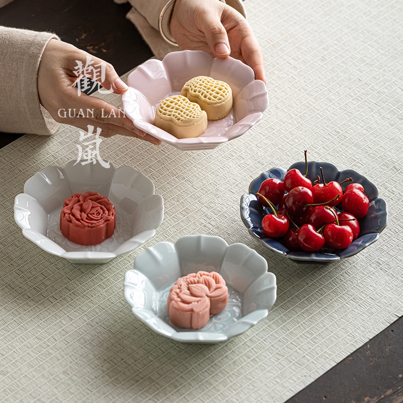 家用客厅点心盘宋代莲花茶点盘陶瓷水果盘糕点碟子茶配件禅意壶承
