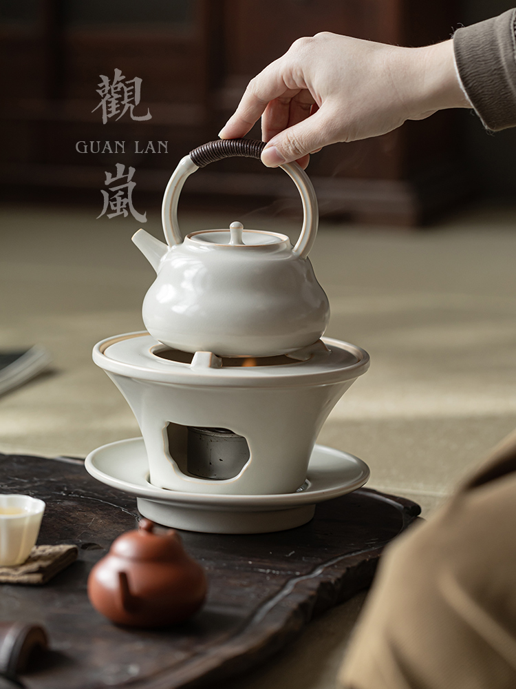 观岚苏打釉冬日围炉煮茶炉陶瓷烧水壶燃料酒精炉煮茶炉提梁煮茶器