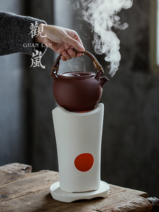 观岚陶壶砂铫手工烧水煮茶壶白泥凉炉潮州工夫茶炉火炭炉围炉碳炉
