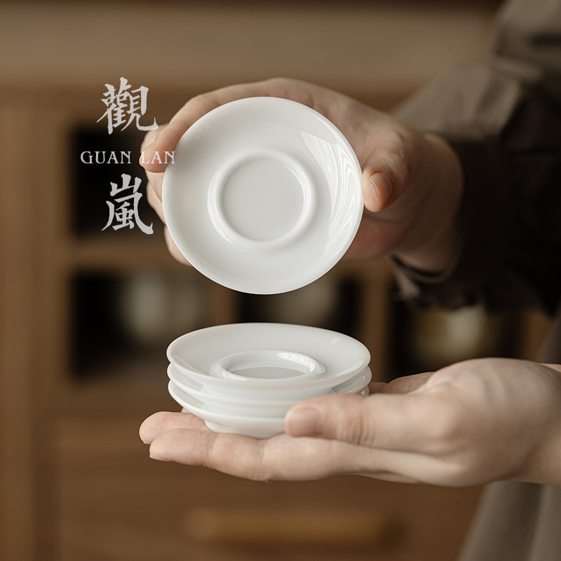观岚杯垫冰种玉瓷茶杯托