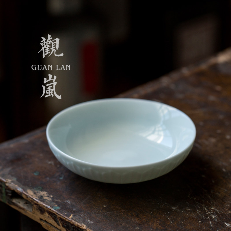 观岚湖田窑青瓷养壶承干泡茶盘影青釉功夫茶具茶承仿宋茶壶托盘