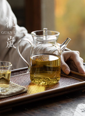 观岚彷宋耐热玻璃绿茶壶大号冷泡壶花茶壶自带过滤网手执壶公道杯