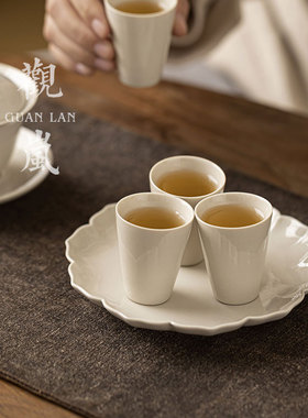 观岚中式草木灰莲花壶承干泡台功夫茶具家用陶瓷复古茶点盘茶承台