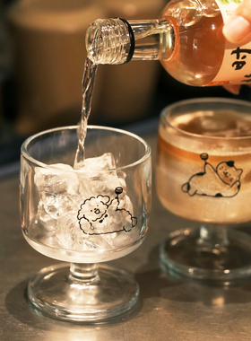 微瑕好货‘5折特卖丨原创简笔画举杯小猫玻璃杯咖啡杯高脚饮料杯