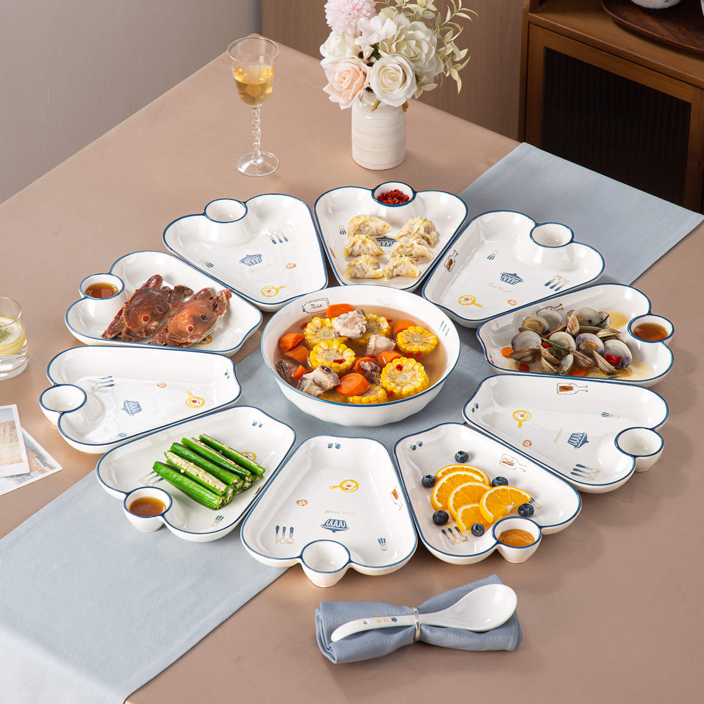 摩登陶瓷拼盘餐具组合家用