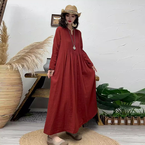 2025秋季新款棉麻连衣裙