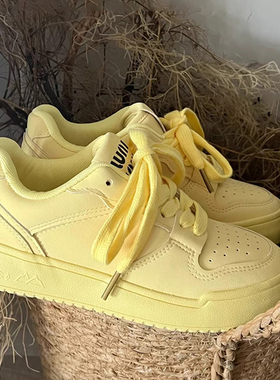 MK&DK 厚底增高运动板鞋女款2024新款春秋休闲百搭减震黄色面包鞋