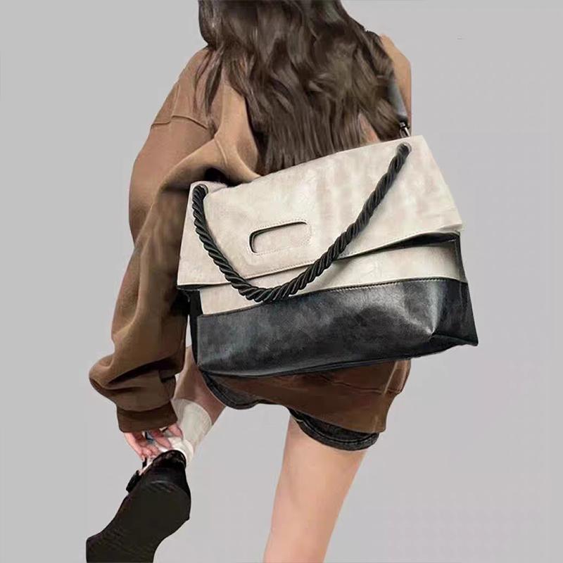 MK&DK 拼色大容量通勤包包女式2024新款气质托特包百搭单肩斜挎包