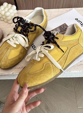 MK&DK香港真皮黄色德训鞋女2025年新款小个子休闲运动阿甘鞋板鞋
