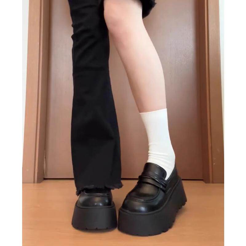 MK&DK香港厚底增高小皮鞋女2025新款春秋季懒人通勤一脚蹬乐福鞋