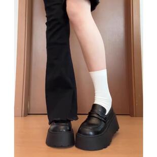MK&DK香港厚底增高小皮鞋女2025新款春秋季懒人通勤一脚蹬乐福鞋