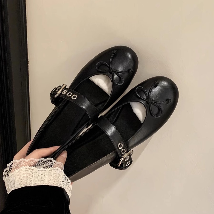 MK&DK香港真皮复古蝴蝶结芭蕾舞鞋女2025新款软底浅口玛丽珍单鞋