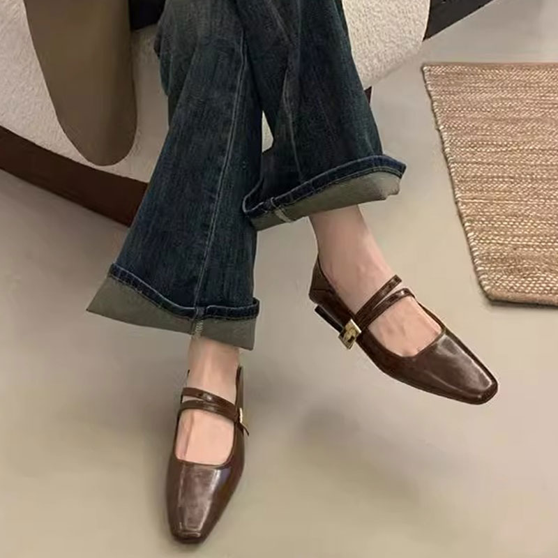 MK&DK真皮法式玛丽珍鞋粗跟女2025新款春秋季一字扣气质浅口单鞋