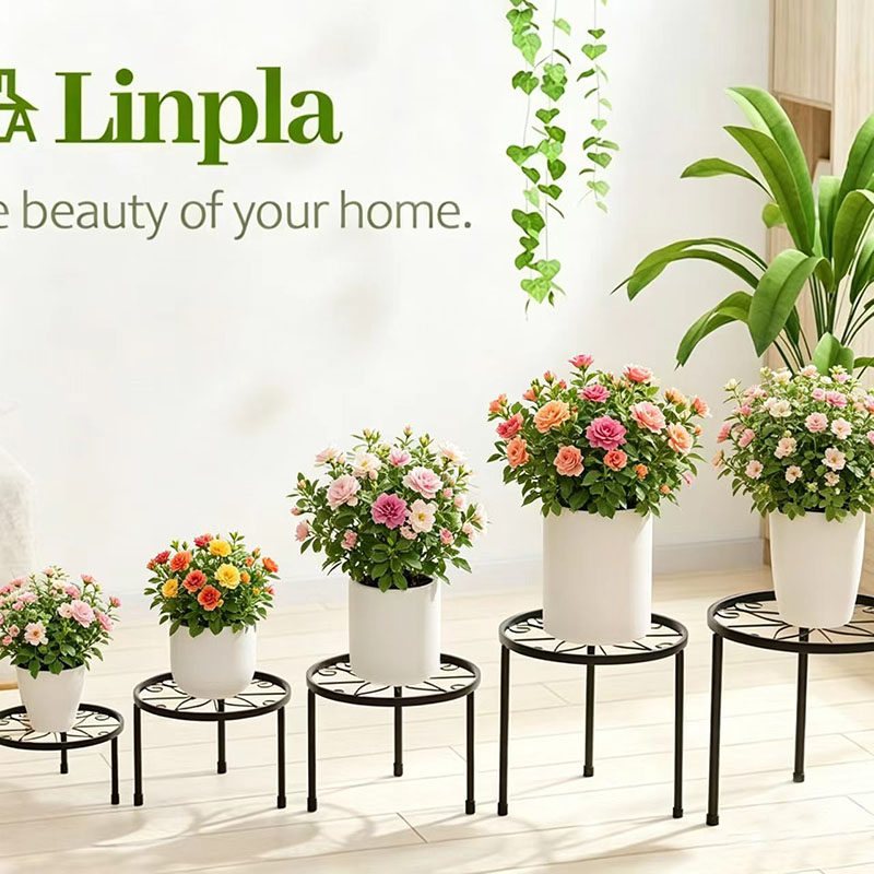 铁艺复古三足落地置物花架可拆卸居家客厅阳台绿植盆景陈列架子