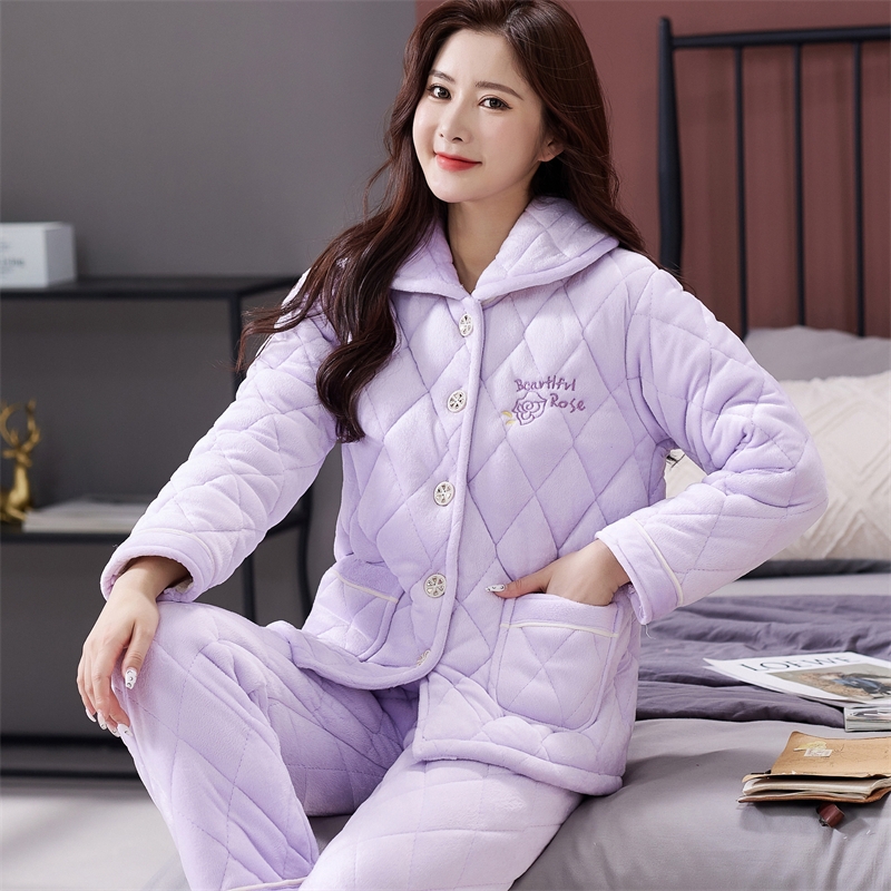 冬季睡衣女加厚款加绒珊瑚绒