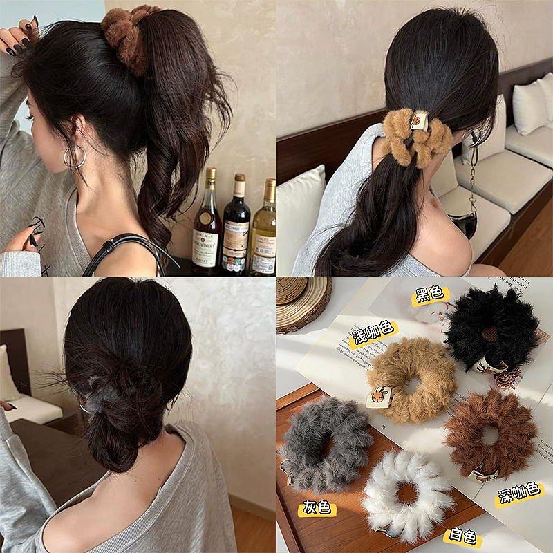 超大毛毛电话线发圈秋冬新款头绳毛绒发绳低扎马尾丸子头发圈头饰