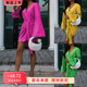 Dress宽松长袖 Women V领系带连衣裙 Sleeve Tied Casual Long