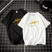 大码 白真于朦胧烫金签名周边短袖 T恤纯棉男女情侣装 宽松粉丝应援0