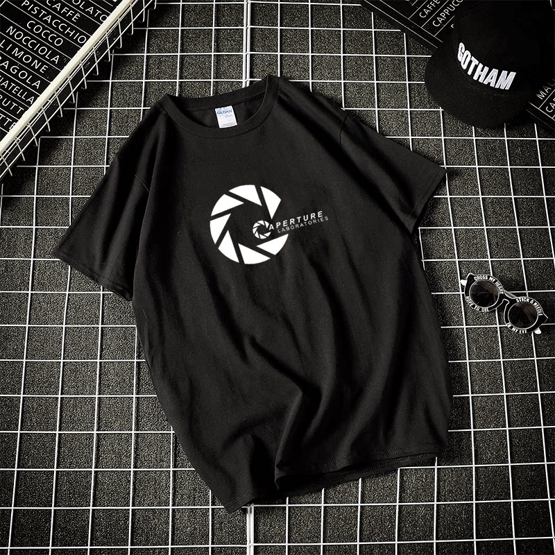 传送门2周边T恤光圈科技Aperture实验室纯棉圆领短袖t恤男女情侣