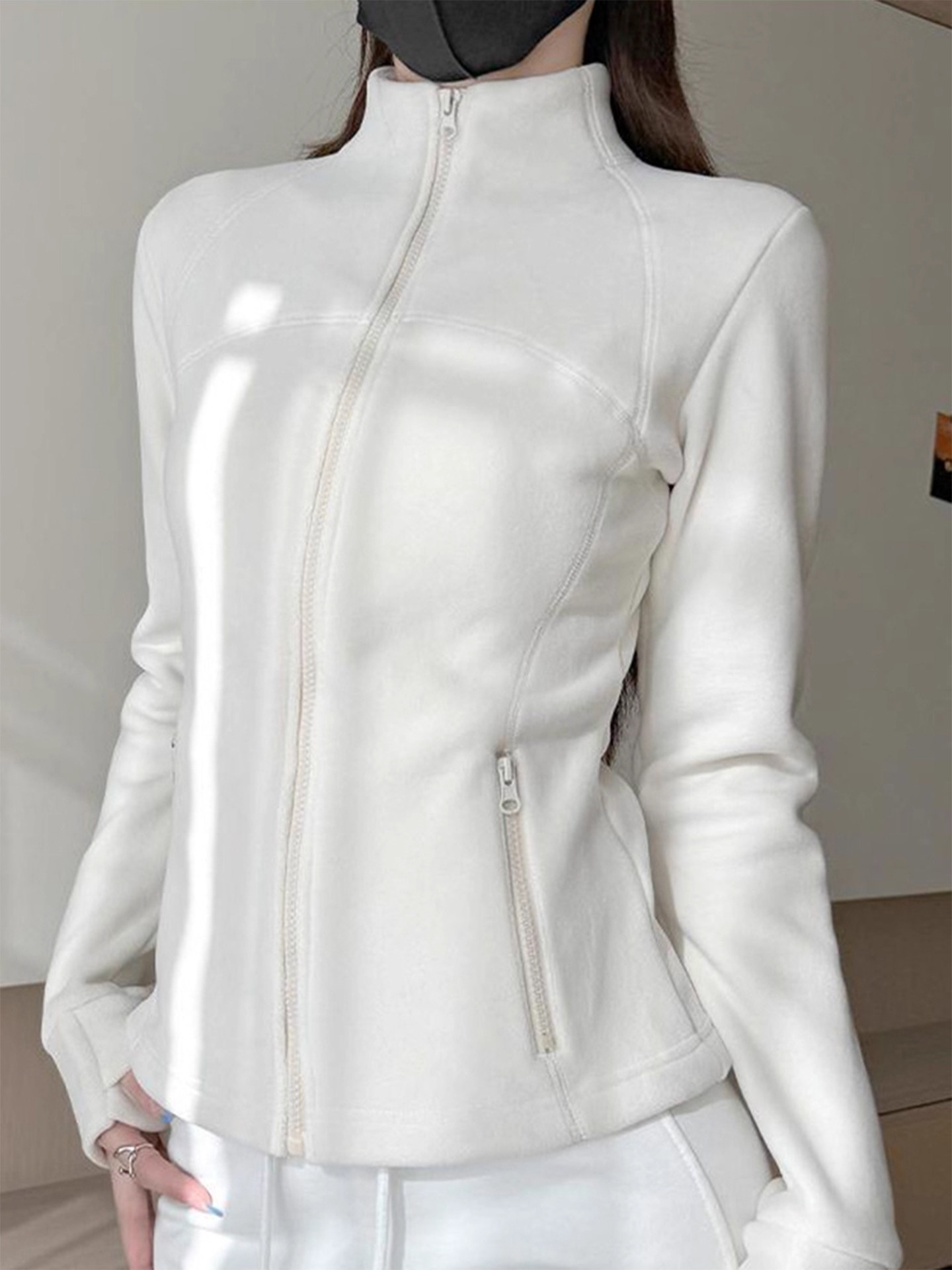 Slim-fit Coral Fleece Hoodie Jacket for Women, Autumn/Spring 2025 New Style, Stand-up Collar, Fleece-lined, Can be Worn as an Inner Layer for a Windbreaker