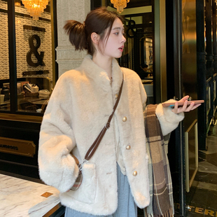 仿水貂绒皮毛一体小香风女2025秋冬新款加厚兔毛毛短外套大衣皮草