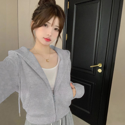 初秋女新款连帽百搭短款卫衣外套