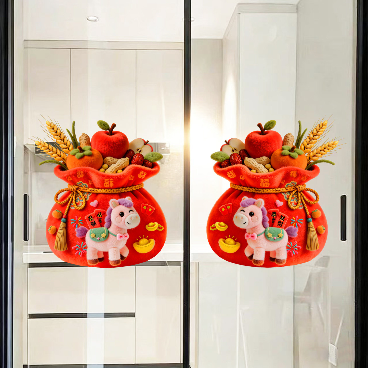 马年新年生肖喜庆福袋福字免胶静电玻璃门贴窗贴厨房推拉门过年贴,节庆用品/礼品,节日装扮用品,淘宝优惠券,粉丝福利购,淘宝优惠卷