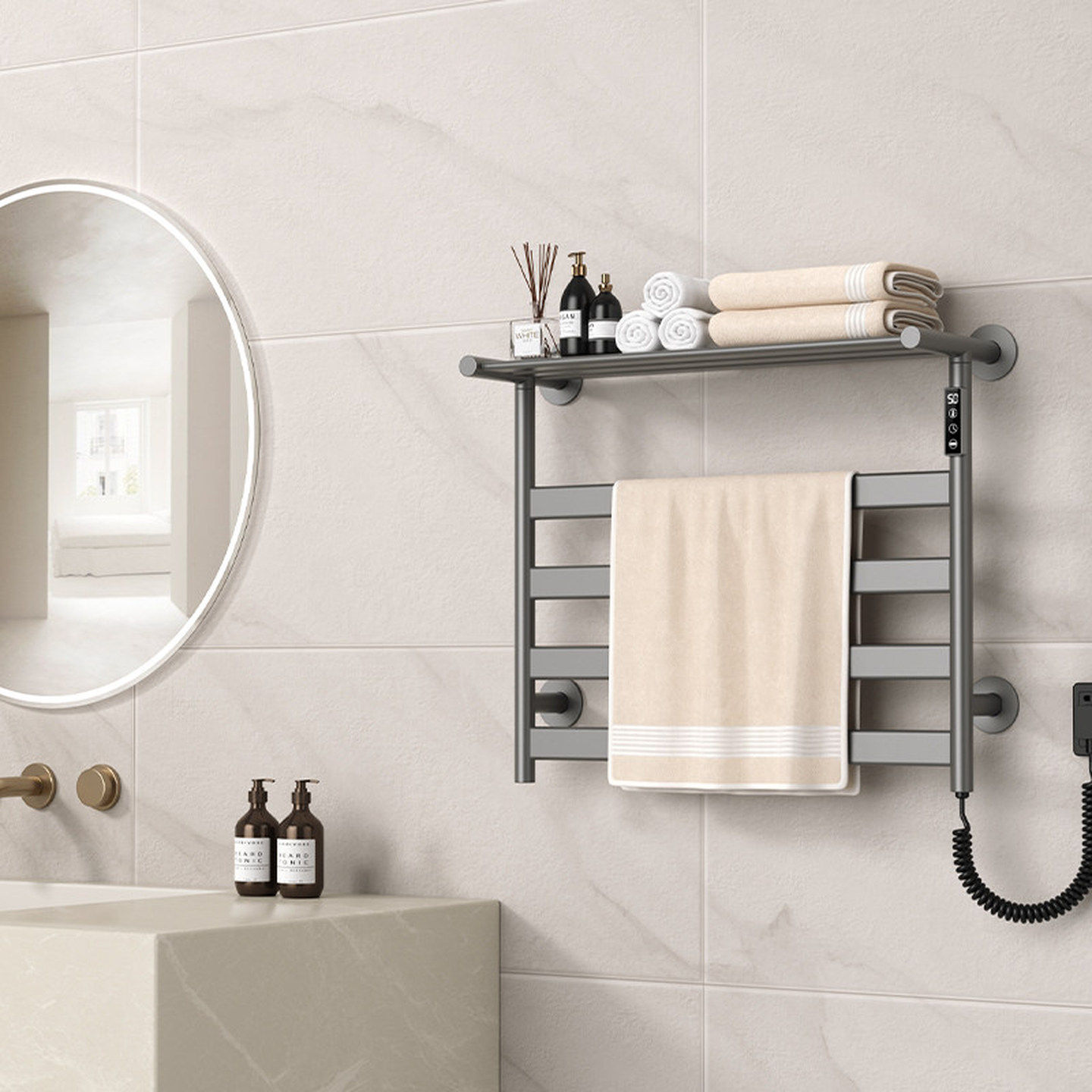 艾芬达智能电热毛巾架免打孔浴室阳台毛巾烘干碳纤维置物架GD20,家装主材,智能毛巾架/浴巾架,淘宝优惠券,粉丝福利购,淘宝优惠卷