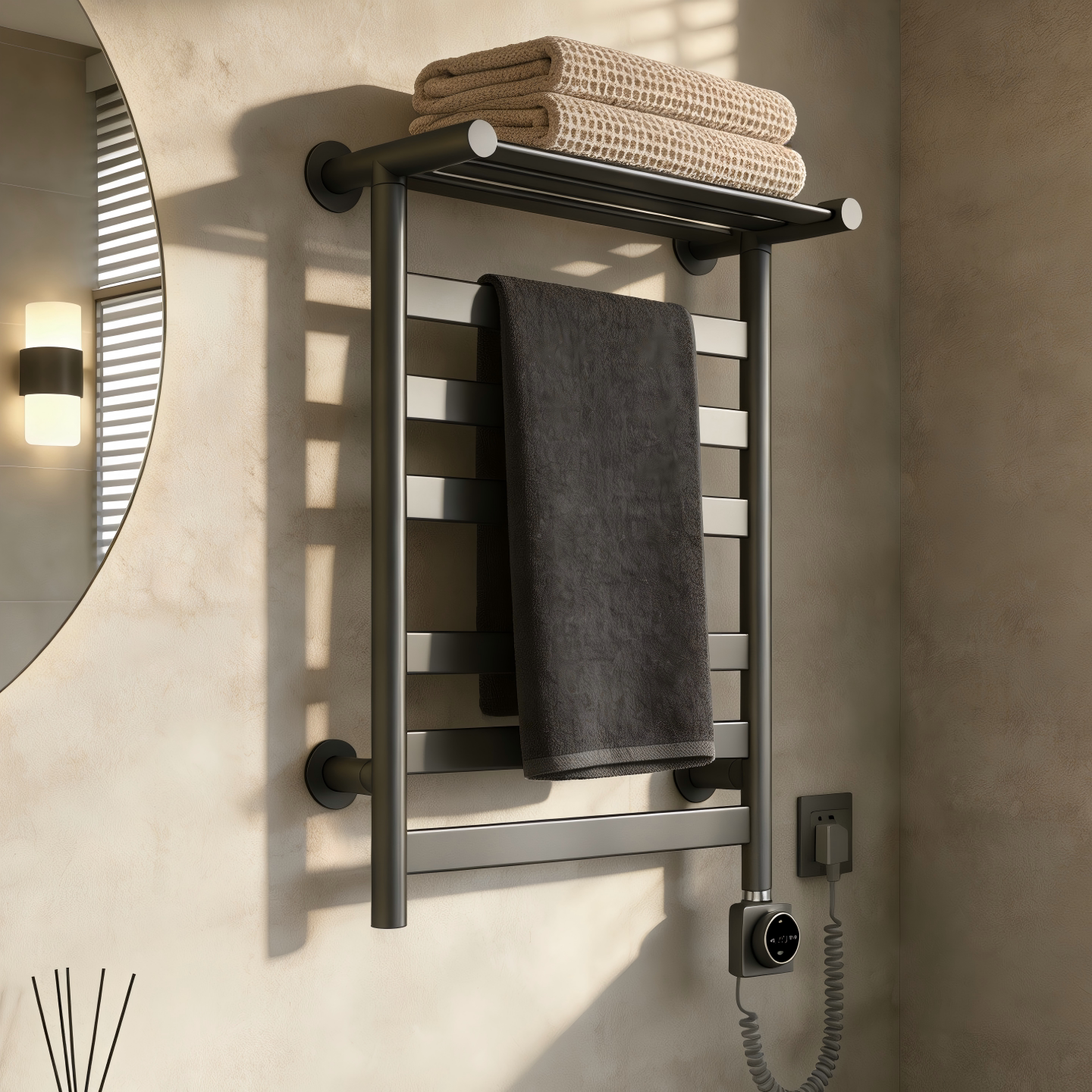 艾芬达智能电热毛巾架子家用卫生间碳纤维电加热烘干架免打孔gd22