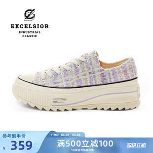 小香风厚底女增高帆布鞋 excelsior饼干鞋 官方 新款 TWEED HYBRID
