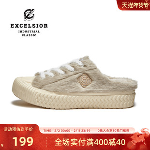 excelsior饼干鞋官方 秋冬外穿穆勒鞋女加绒半拖帆布鞋 BOLT MULE