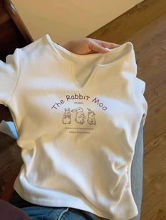 德荣加厚丝绒女式长袖t恤2025新款秋冬修身V领右肩上底衬衫