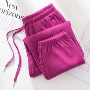 2025年春秋冬季新款火龙果色加绒运动裤女士束脚宽松高腰休闲卫裤