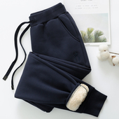 显瘦长裤 藏蓝色加绒卫裤 小个子羊羔绒运动裤 加厚2026年新款 女冬季