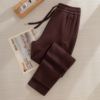 2025年秋冬季咖啡色棉质运动裤女士直筒宽松大码高腰加绒休闲长裤