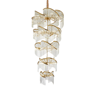 别墅客厅中空轻奢水晶楼梯灯复式楼水晶长挑空跃层大堂美式大吊灯