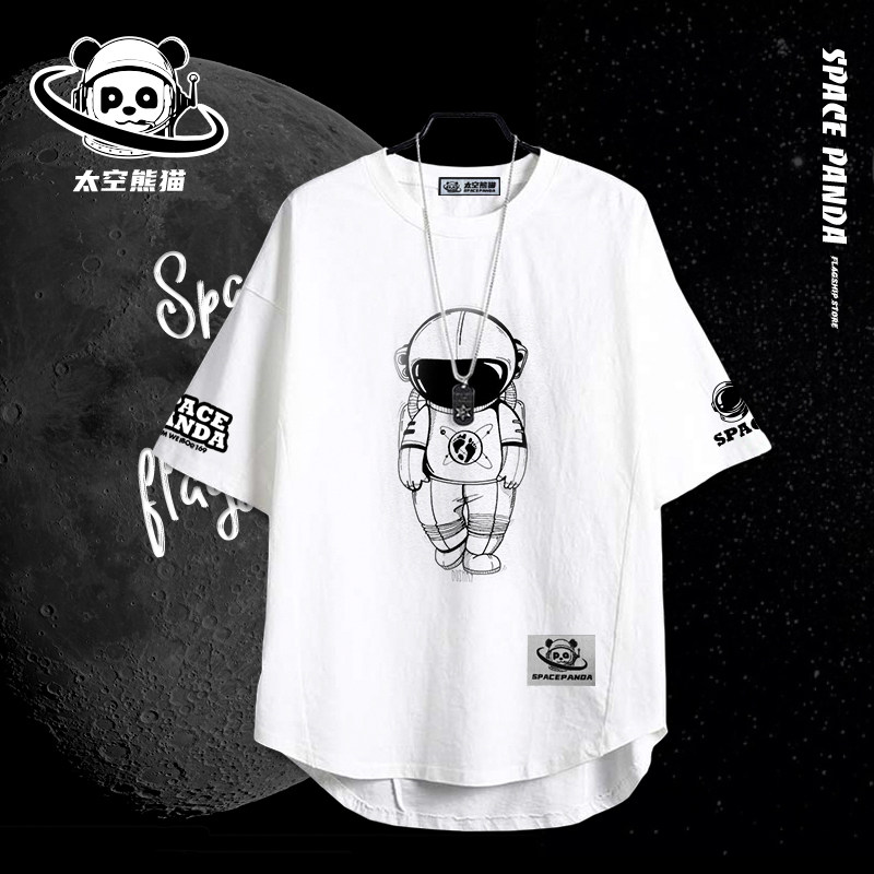 太空熊猫2021夏季短袖t恤男潮牌nasa联名圆领宽松半袖t学生情侣装