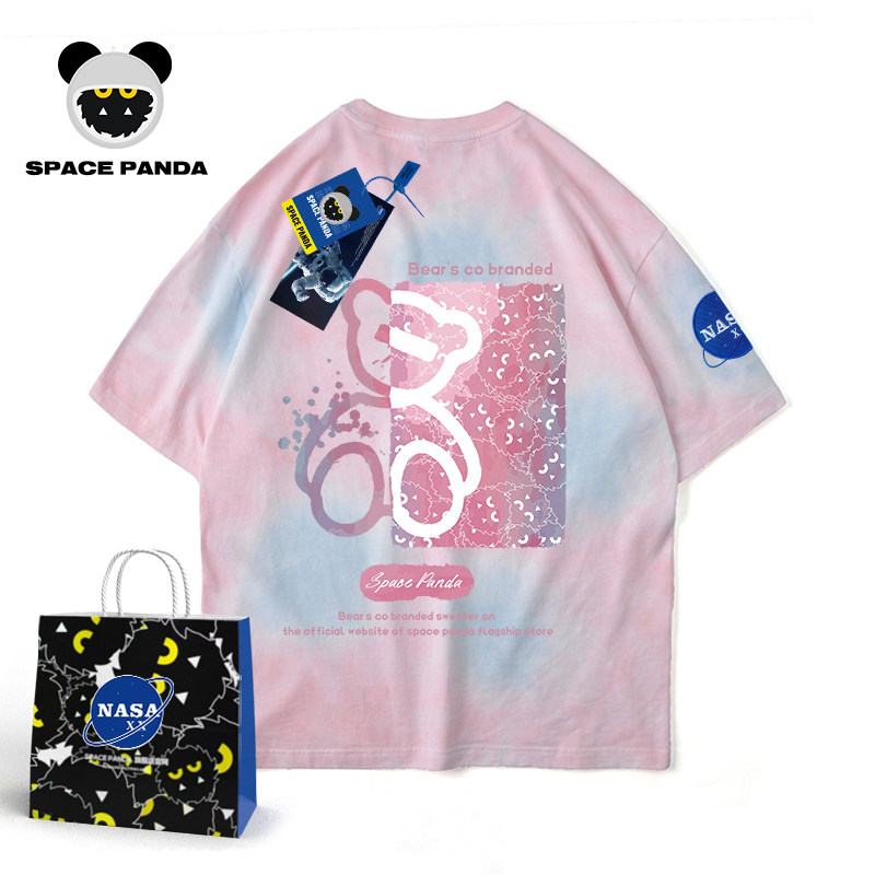 太空熊猫联名NASA旗舰店官网粉色小熊短袖T恤男潮牌情侣宽松上衣