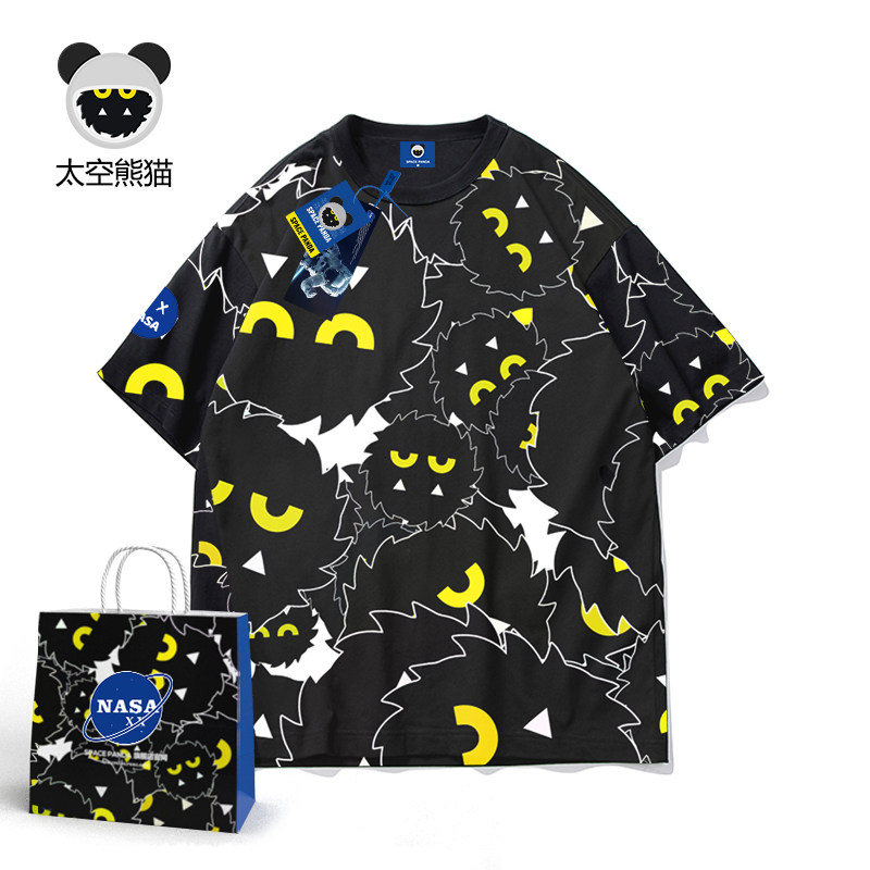 太空熊猫联名NASA旗舰店官网小恶魔短袖T恤男情侣宽松潮牌上衣