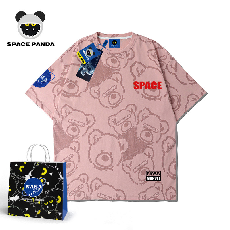 nasa xx联名短袖T恤男夏季潮牌ins情侣装小熊印花体恤宽松上衣服