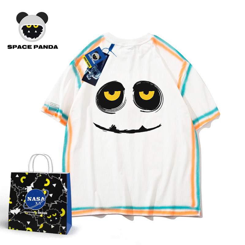 nasa xx联名小恶魔熊猫ins潮牌卡通动漫涂鸦印花短袖夏宽松T恤男