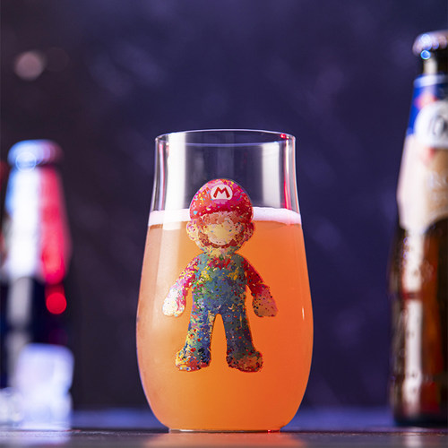 马里奥油画啤酒杯卡通图案精酿啤酒杯郁金香玻璃杯水杯牛奶果汁杯
