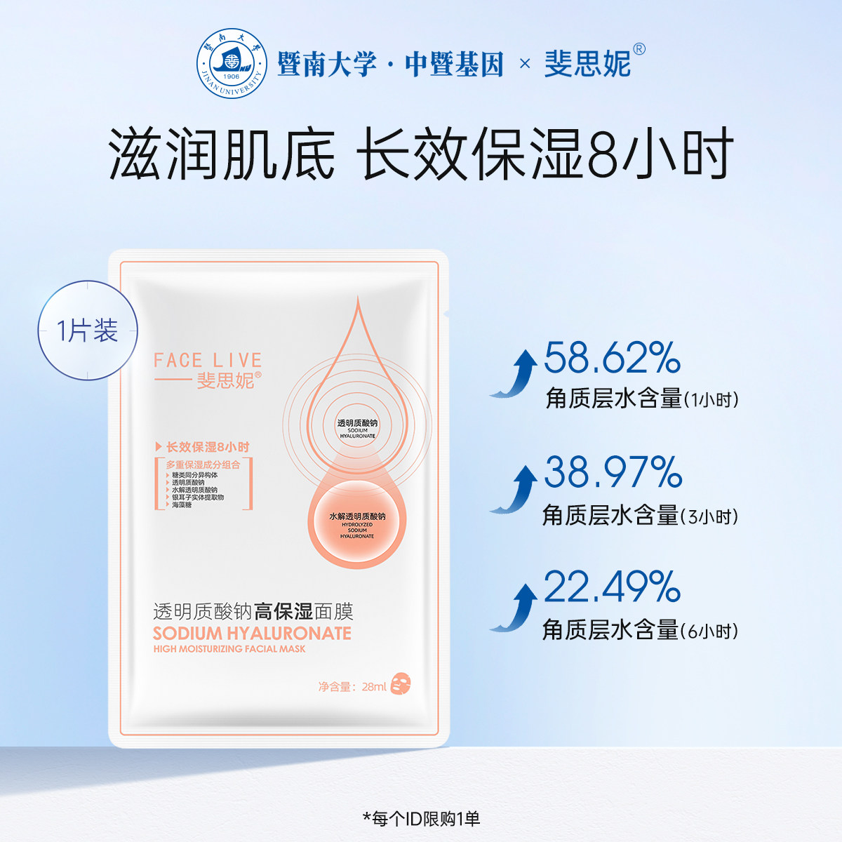 斐思妮透明质酸钠高保湿面膜深层补水保湿贴片式单片试用装